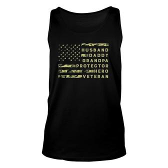 Husband Daddy Grandpa Protector Hero Veteran Usa Flag Unisex Tank Top - Seseable