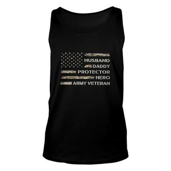 Husband Daddy Protector Hero Army Veteran American Flag Vintage Retro Unisex Tank Top - Seseable