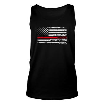 Husband Daddy Protector Hero Father Dad Firefighter Fireman Unisex Tank Top - Seseable