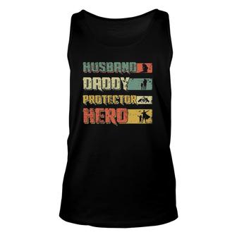 Husband Daddy Protector Hero Retro Vintage Fathers Day Unisex Tank Top - Seseable