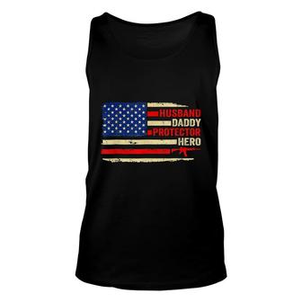 Husband Daddy Protector Hero Us Flag 4Th Of July Fathers Day Unisex Tank Top - Seseable