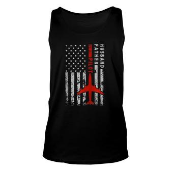 Husband Father Pilot American Flag Fathers Day Papa Gift Zip Unisex Tank Top - Seseable