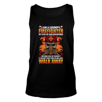 I Am A Grumpy Firefighter My Level Of Stupidity Unisex Tank Top - Seseable