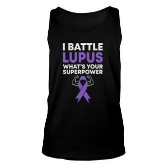 I Battle Lupus Warrior Fighter Lupus Awareness Purple Ribbon Unisex Tank Top - Seseable