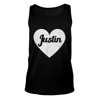 I Heart Justin - First Names And Hearts I Love Justin Unisex Tank Top - Seseable