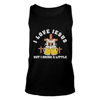 I Love Jesus But I Drink A Little Bible Verse Graphic Christian Unisex Tank Top - Seseable