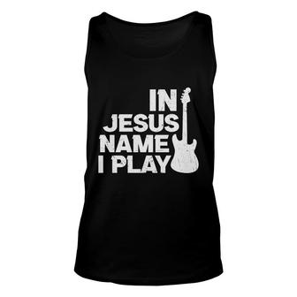 In Jesus Name I Play Bible Verse White Graphic Christian Unisex Tank Top - Seseable