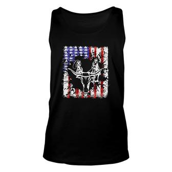 Independence Day Team Roping Bull Head July Of 4Th Us Flag Unisex Tank Top - Seseable