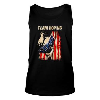 Independence Day Team Roping July Of 4Th American Flag Unisex Tank Top - Seseable