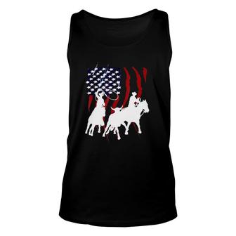 Independence Day Team Roping July Of 4Th Us Flag Sport Lover Unisex Tank Top - Seseable