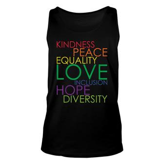 Kindness Peace Equality Love Lesbian Lgbtq Queer Gay Pride Unisex Tank Top - Thegiftio UK