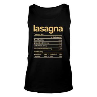 Lasagna Nutrition Facts Funny Thanksgiving Christmas Food Unisex Tank Top - Seseable