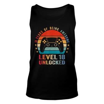 Level 18 Unlocked 18Th Video Gamer Birthday Boy Gift Unisex Tank Top - Seseable