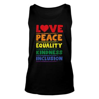 Love Peace Equality Kindness Inclusion Lgbtq Unisex Tank Top - Thegiftio UK