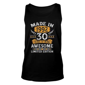 Made In 1992 30 Years Old Gifts 30Th Birthday Gift For Men Unisex Tank Top | Mazezy