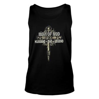Man Of God Husband Dad Happy Fathers Day Proud Christian Unisex Tank Top - Seseable