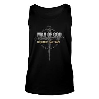 Man Of God Husband Dad Papi Vintage Fathers Day Gift Unisex Tank Top - Seseable