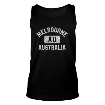 Melbourne Australia Gym Style Distressed White Print Unisex Tank Top | Mazezy