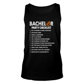 Mens Bachelor Party Checklist Groom Groomsmen Stag Party Wedding Unisex Tank Top - Seseable