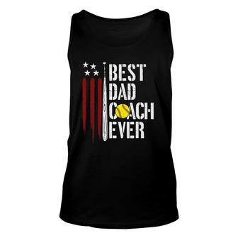 Mens Best Dad Coach Ever American Flag Softball Dad Fathers Day Unisex Tank Top - Seseable