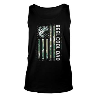 Mens Camouflage Usa Flag Reel Cool Dad Bass Fishing Fathers Day Unisex Tank Top - Seseable