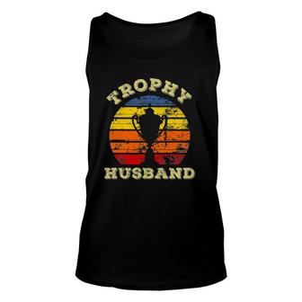 Mens Funny Husband Dad Vintage Retro Sunset Trophy Fathers Day Unisex Tank Top - Seseable