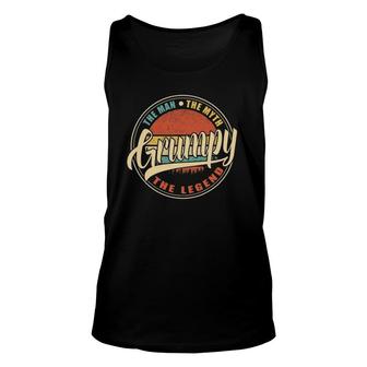 Mens Grumpy The Man The Myth The Legend Vintage Retro Fathers Day Unisex Tank Top - Seseable