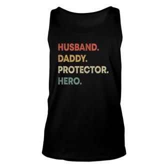 Mens Husband Daddy Protector Hero Dad Fathers Day Unisex Tank Top - Seseable