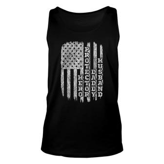 Mens Husband Daddy Protector Hero Fathers Day Flag Distressed Unisex Tank Top - Thegiftio UK