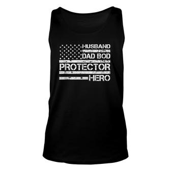 Mens Husband Daddy Protector Hero Fathers Day Funny Dad Bod Unisex Tank Top - Seseable