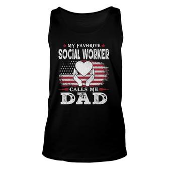 Mens My Favorite Social Worker Calls Me Dad Usa Flag Dad Father Unisex Tank Top - Seseable