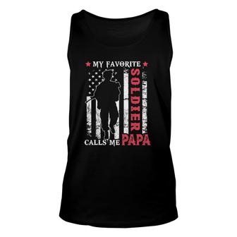 Mens My Favorite Soldier Calls Me Papa Usa Flag Fathers Day Unisex Tank Top - Seseable