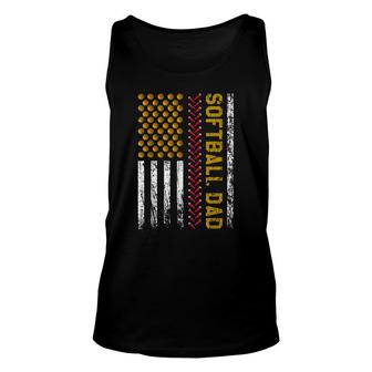 Mens New First Time Dad Softball Dad American Flag Fathers Day Unisex Tank Top - Seseable