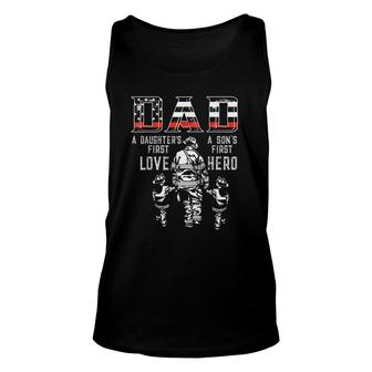 Mens Oxbd Dad Daughter Love Son Hero Fireman Dad Fathers Day Unisex Tank Top - Seseable