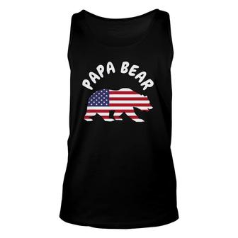Mens Papa Bear Fathers Day Usa American Flag 4Th Of July Unisex Tank Top - Seseable