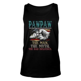 Mens Pawpaw The Man The Myth The Bad Influence American Flag Unisex Tank Top - Seseable