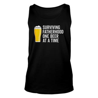 Mens Surviving Fatherhood One Beer At A Time Cool Fathers Day Unisex Tank Top - Seseable