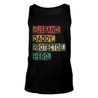 Mens Vintage Husband Daddy Protector Dad Hero Fathers Day Unisex Tank Top - Thegiftio UK