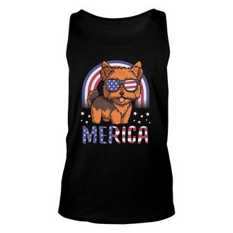 Merica Yorkie Dog Usa American Flag 4Th Of July Patriotic Unisex Tank Top - Seseable