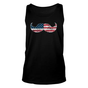 Mustache Silhouette American Flag Funny Usa July 4Th Unisex Tank Top - Seseable