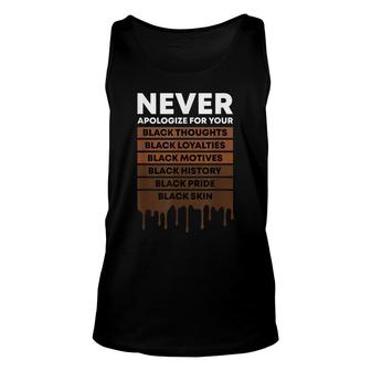 Never Apologize For Your Blackness Black History Month Bhm Unisex Tank Top - Thegiftio UK