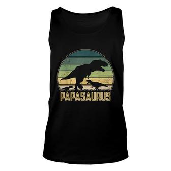 Papasaurus 2 Kids Vintage Retro Sunset Funny Dad Dinosaur Unisex Tank Top - Seseable