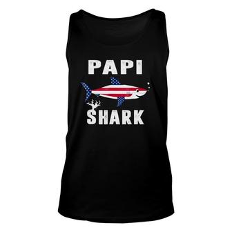 Papi Shark American Usa Flag Fathers Day Gifts For Dad Unisex Tank Top - Seseable