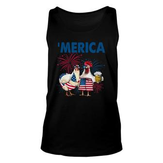 Patriotic Chicken Merica 4Th Of July Beer Independence Day Unisex Tank Top - Seseable