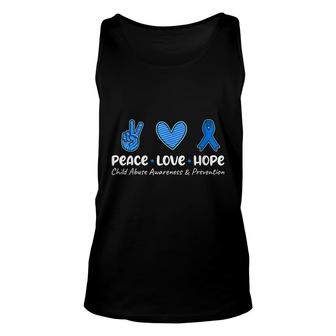 Peace Love Hope Child Abuse Awareness Prevention Blue Ribbon Unisex Tank Top - Seseable