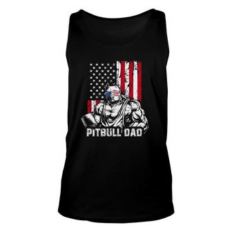 Pitbull Dad Muscle Vintage Pet Dog Lover American Flag 4Th Of July Unisex Tank Top - Seseable