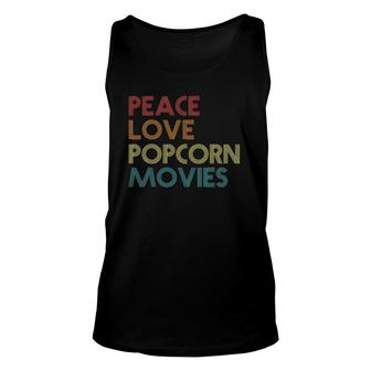 Popcorn Lovers Movie Fan Gift Funny Vintage Retro Peace Love Unisex Tank Top - Seseable