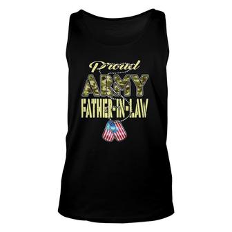 Proud Army Father-In-Law Us Flag Dog Tag Military Dad-In-Law Unisex Tank Top - Seseable