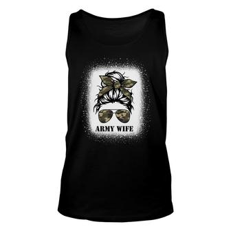 Proud Army Wife Messy Bun Camo Flag Spouse Military Pride Unisex Tank Top - Seseable