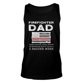 Proud Firefighter Dad Fireman Father American Flag Unisex Tank Top - Seseable